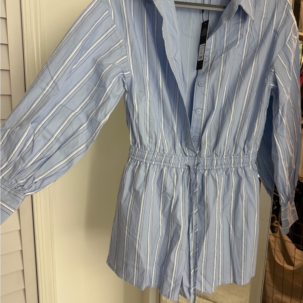Striped Blue Button-Up Blouse